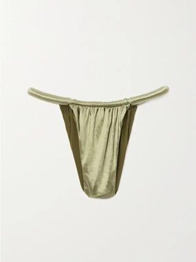 NWOT ISA BOULDER Joni Ruched Stretch-Satin Bikini Briefs in ‘Neutral Sage’